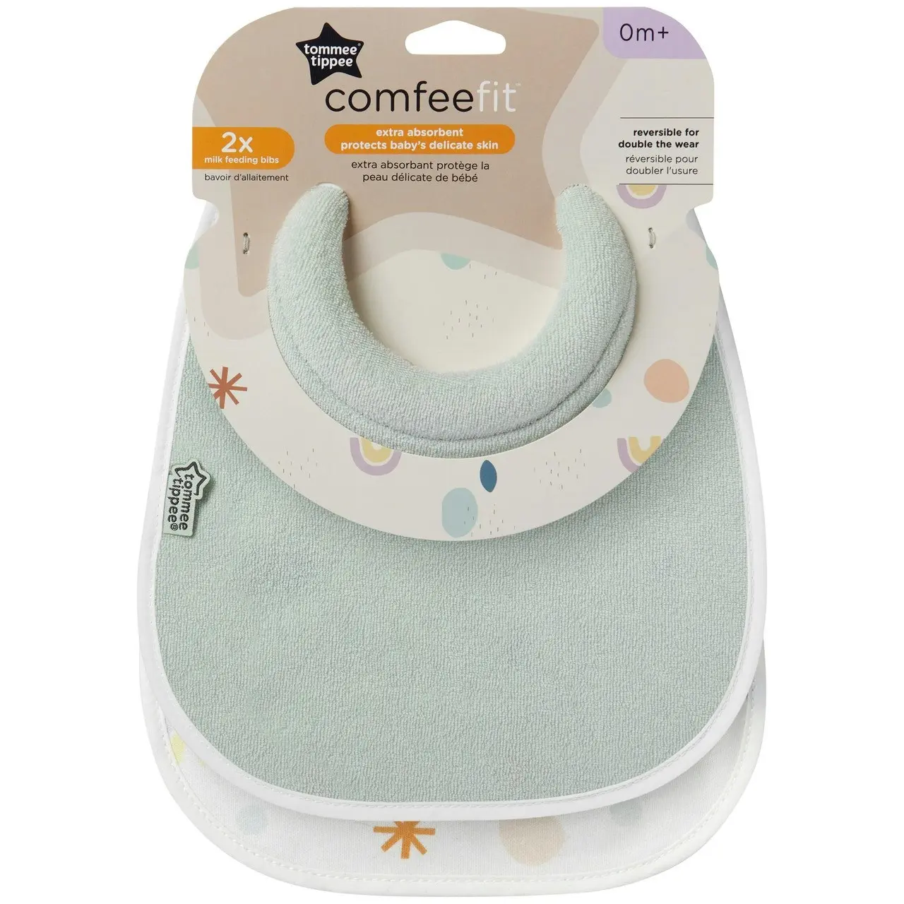 Tommee Tippee Milk Feeding Bibs, Comfeefit, Super Soft and Extra Absorbent, Adjustable and Reversible, OEXO-TEX Approved Material, Pack of 2