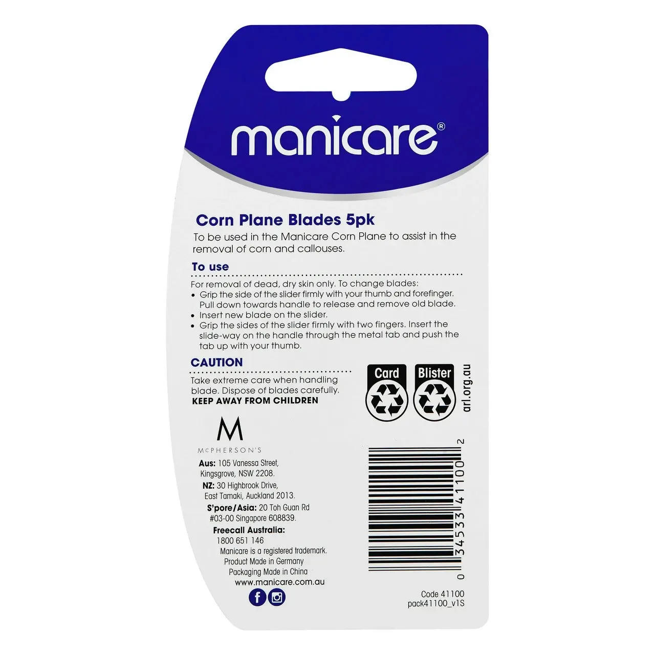 Manicare Corn Plane Replacement Blades, 5 Pack