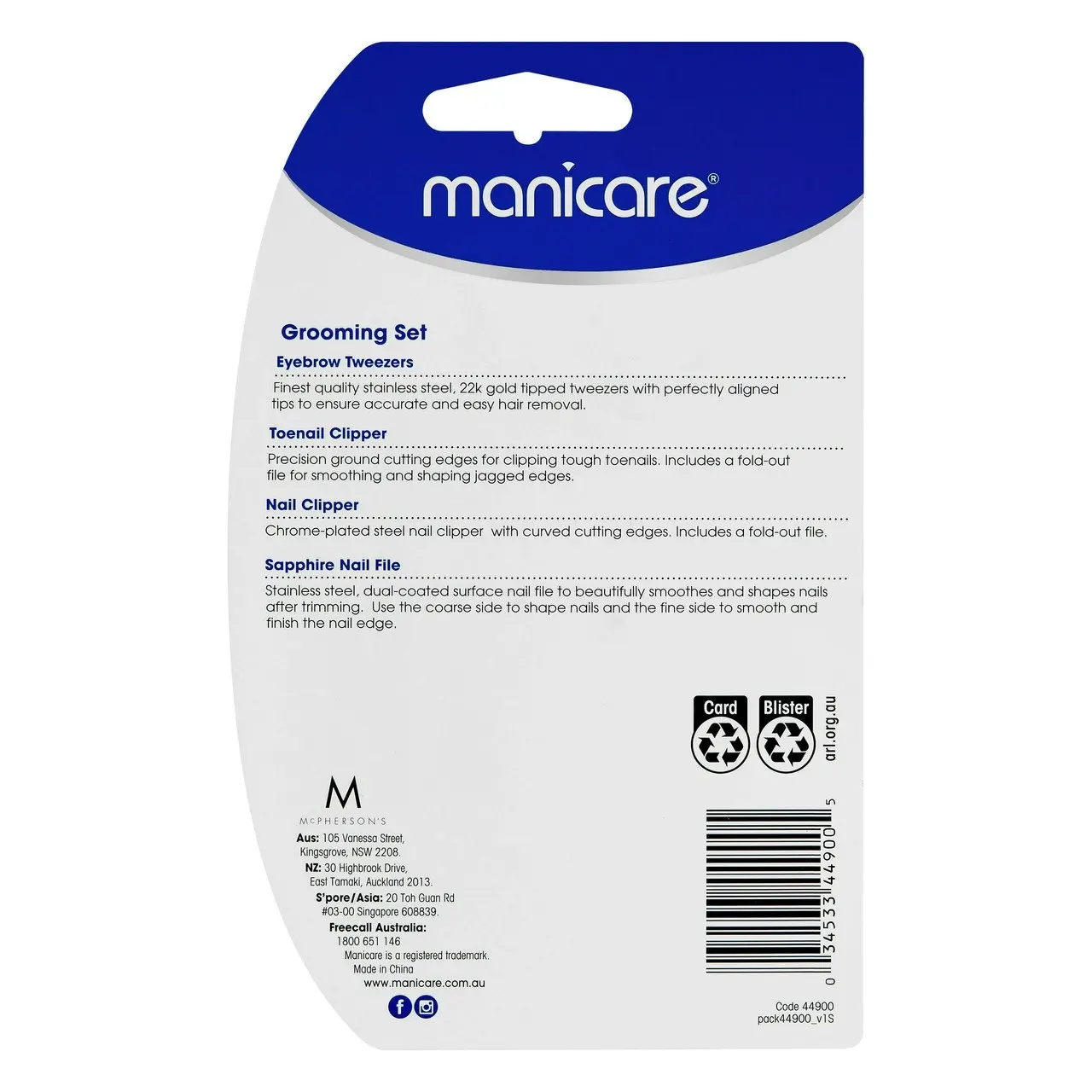 Manicare Grooming Set, Manicure and Pedicure, 4 PCE