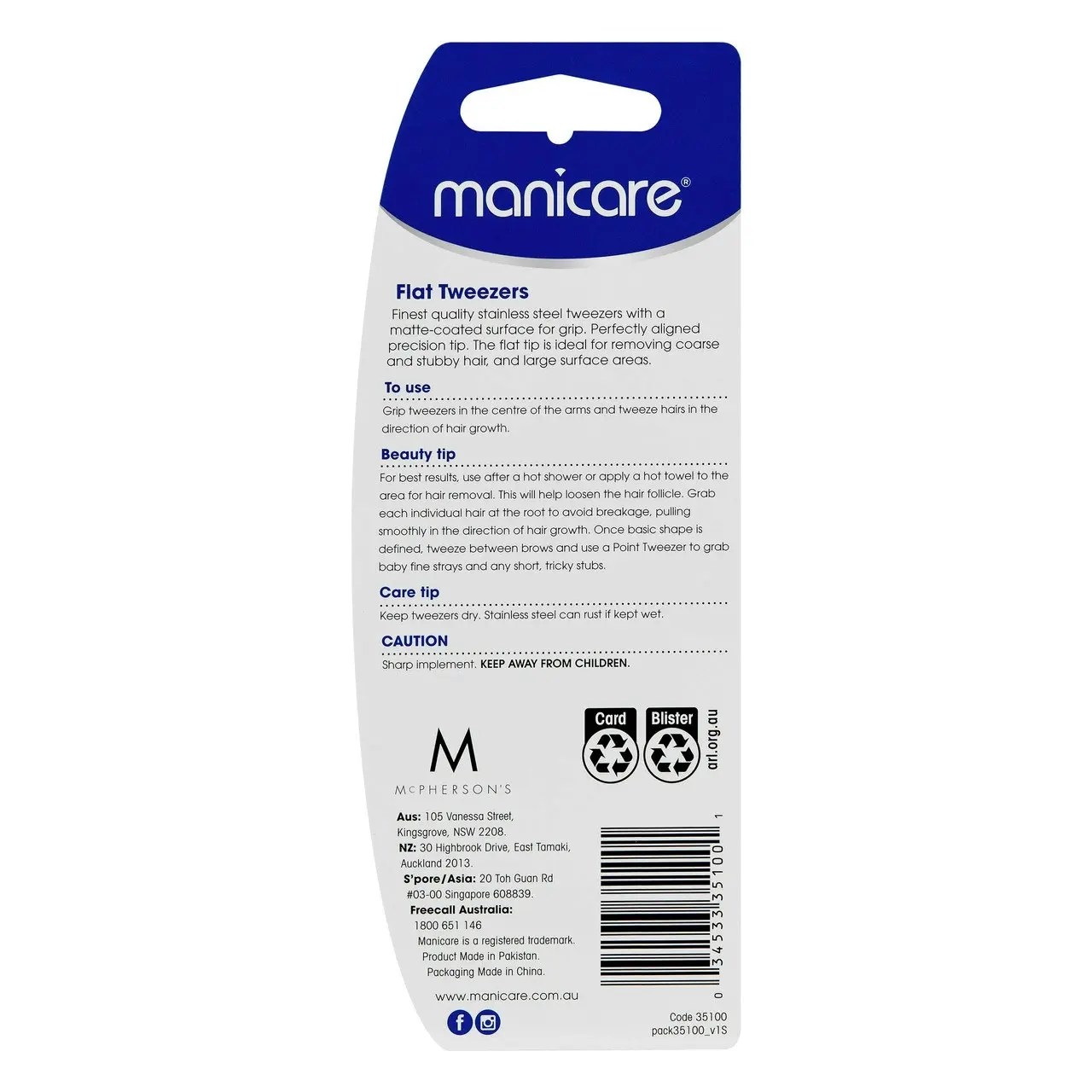 Manicare Flat Tweezers