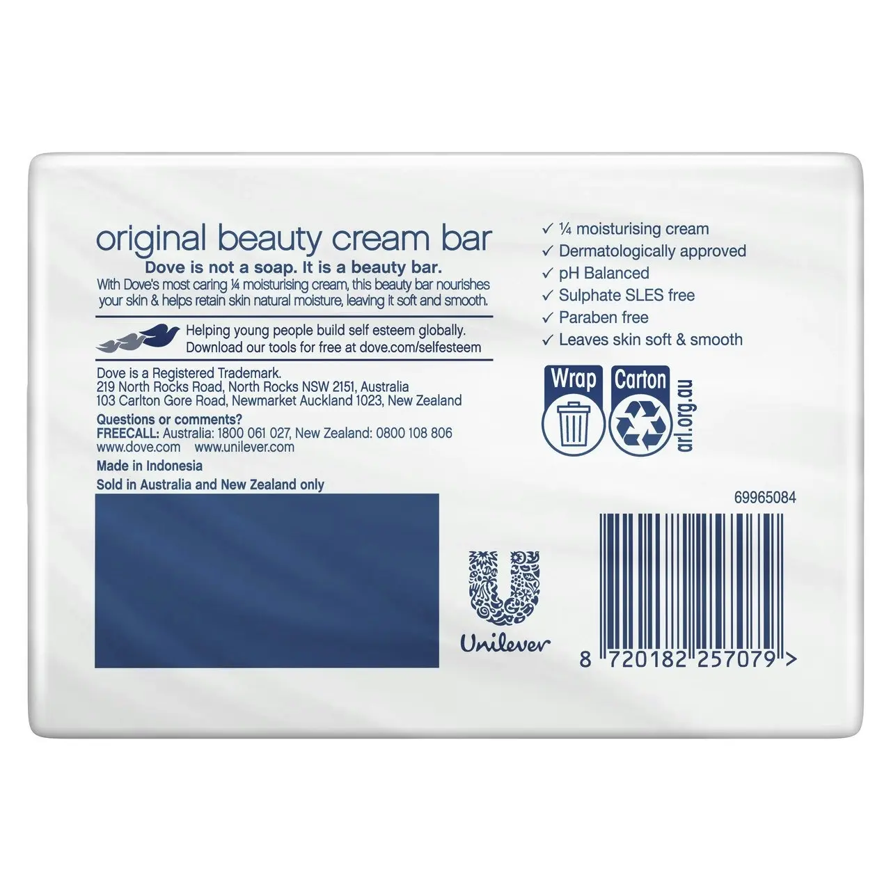 Dove  Beauty Cream Bar for soft, smooth, healthy-looking skin Original with 1/4 moisturising cream 4 x 90 g