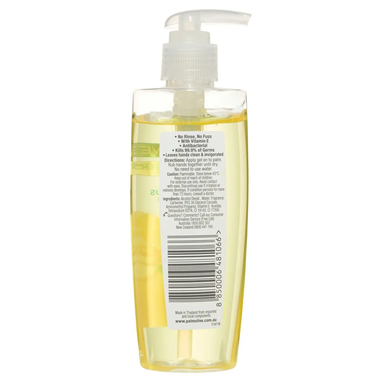 Palmolive Instant Antibacterial Hand Sanitiser Lemon & White Citrus Pump 200mL, Non-Sticky, Rinse Free, Kills Germs