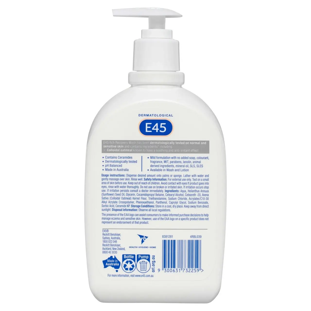 E45 Itch Recovery Body Wash 500mL