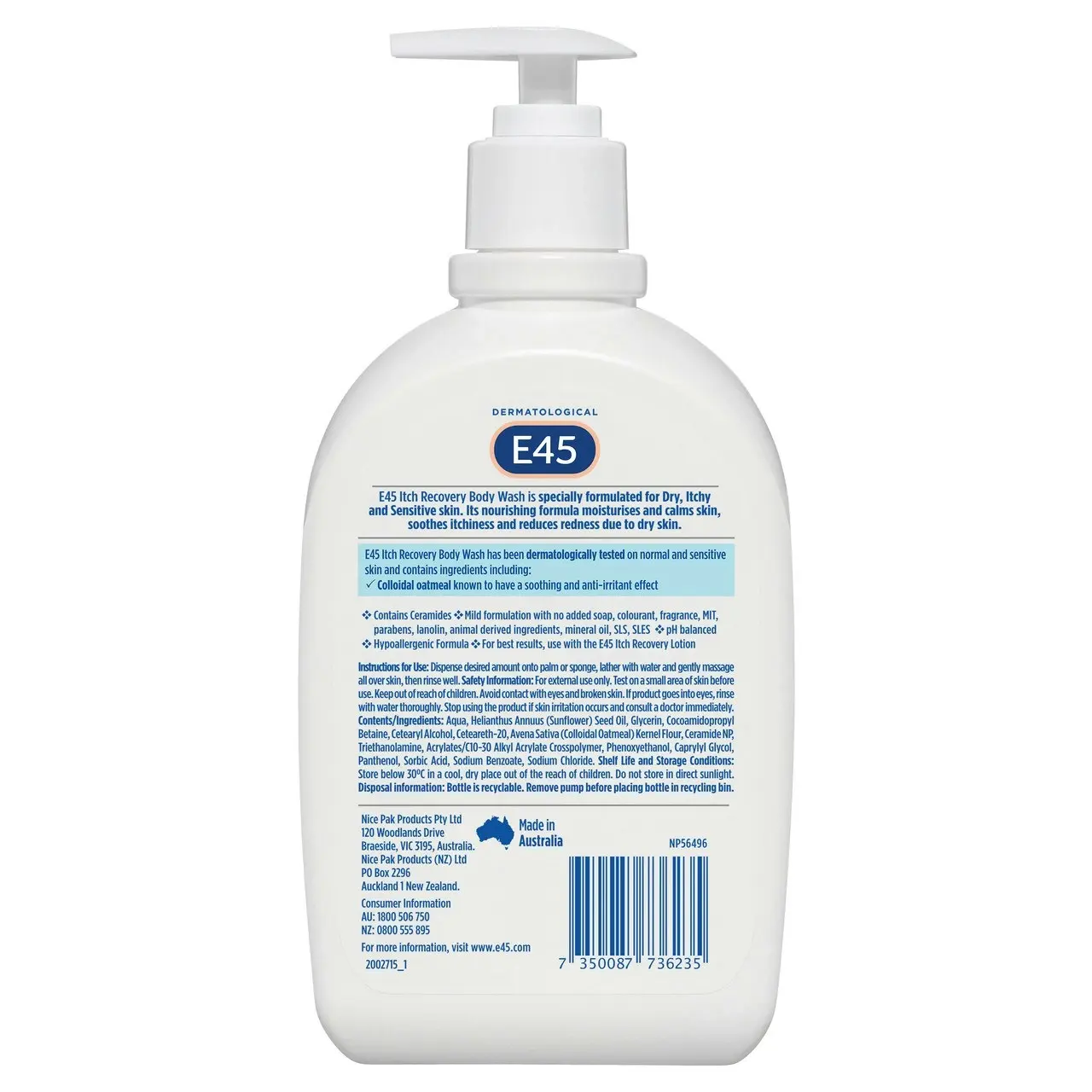 E45 Itch Recovery Body Wash 500mL