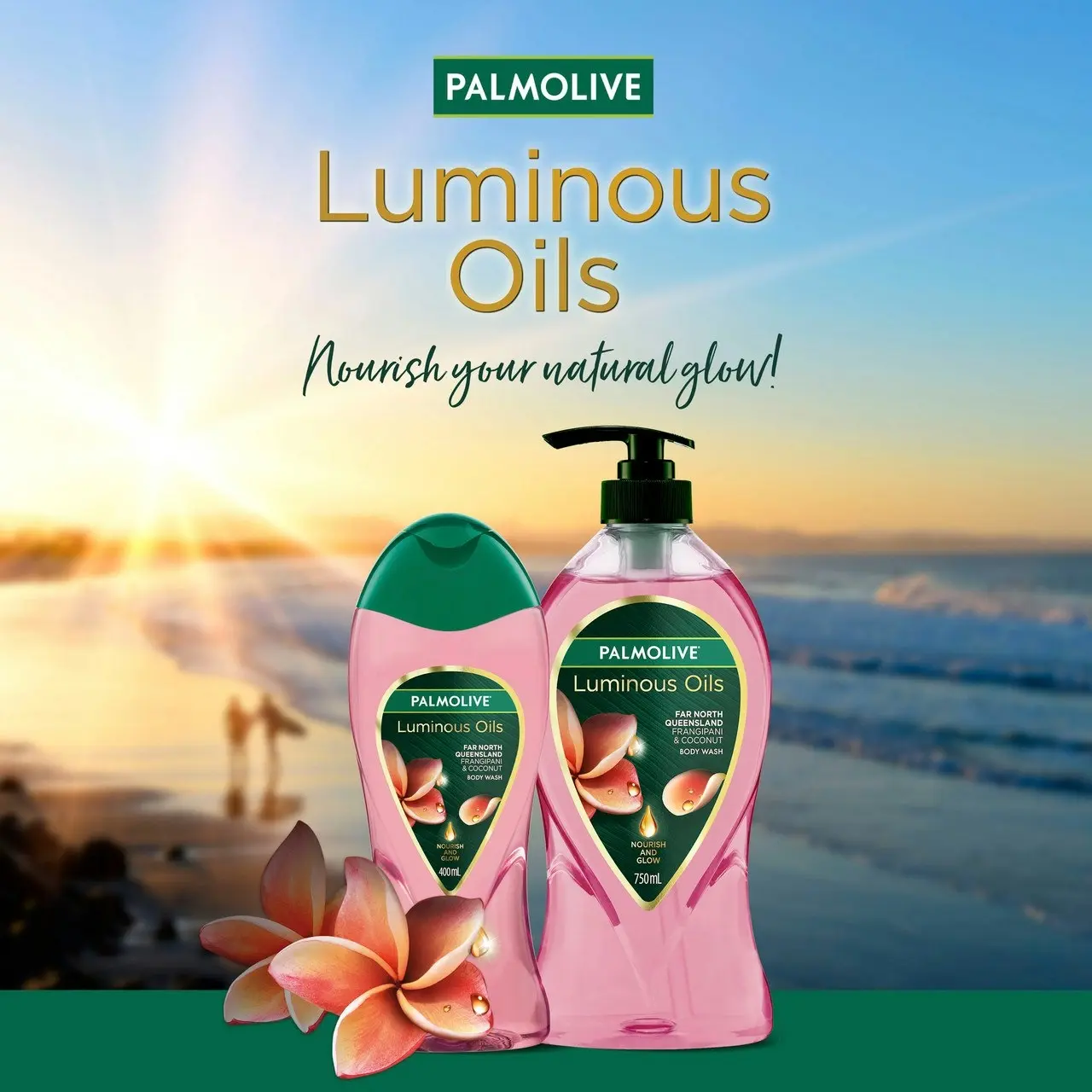 Palmolive Luminous Oils Body Wash 400mL, Far North Queensland Frangipani & Coconut, Nourish & Glow