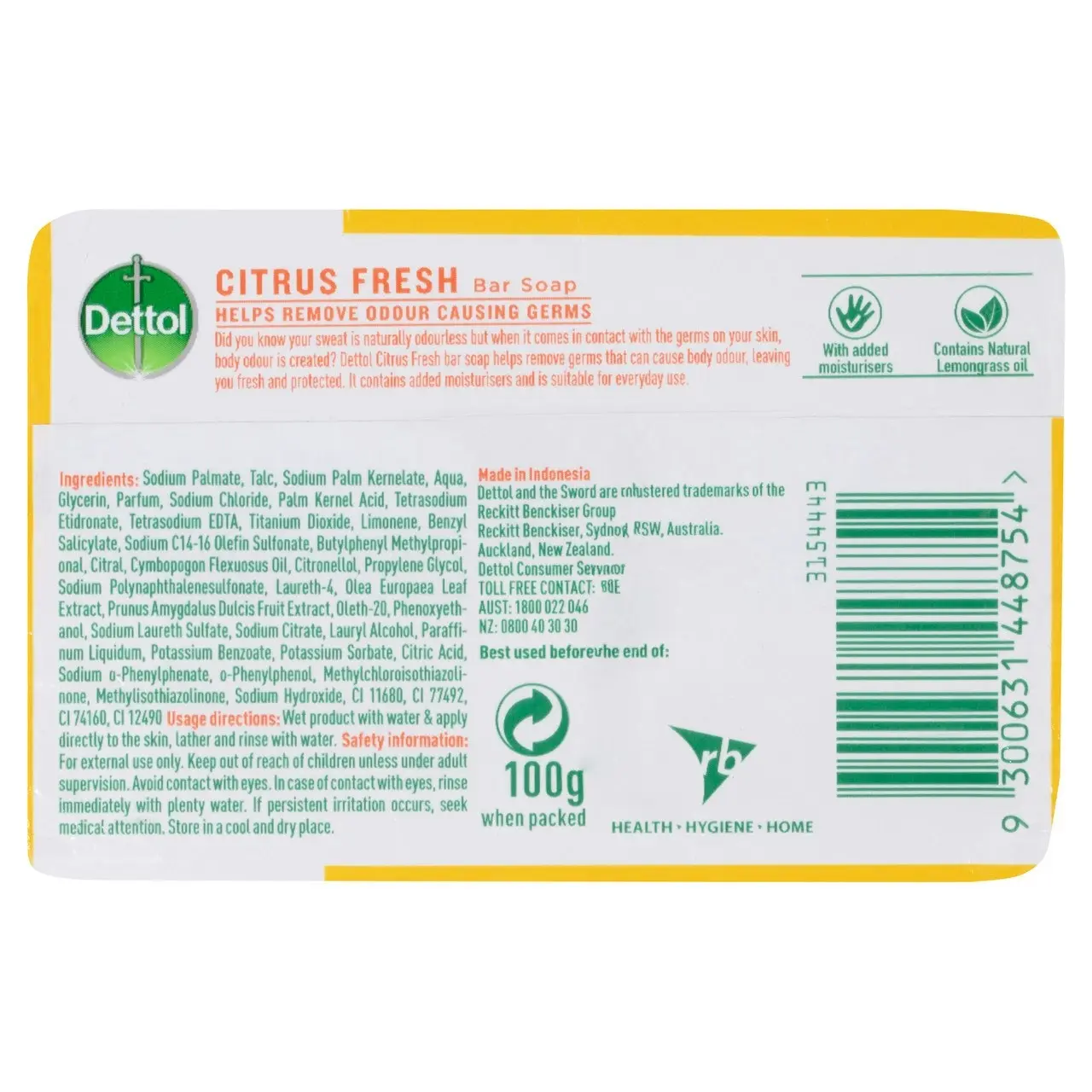 Dettol Citrus Fresh Bar Soap 100g 3 Pack