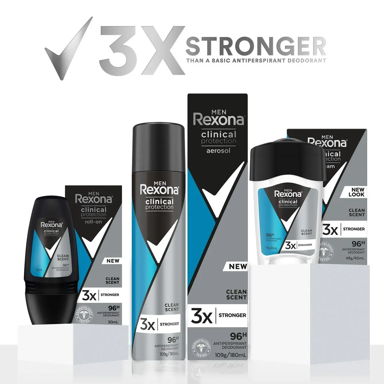 Rexona Men Clinical Protection Antiperspirant deodorant cream Clean Scent for 3x stronger protection* 45 mL