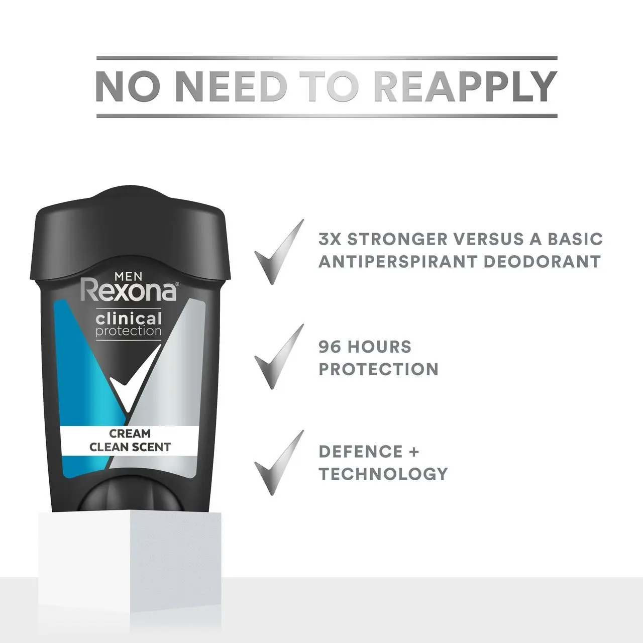 Rexona Men Clinical Protection Antiperspirant deodorant cream Clean Scent for 3x stronger protection* 45 mL