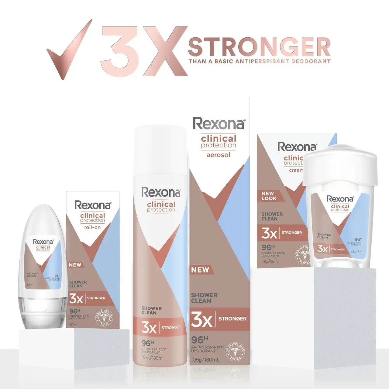 Rexona Women Clinical Protection Antiperspirant deodorant cream Shower Clean for 3x stronger protection* 45 mL