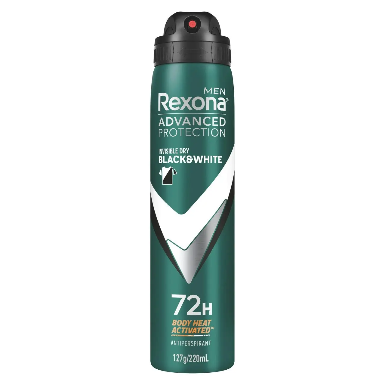 Rexona Men Advanced Antiperspirant Deodorant Aerosol Invisible Dry Black & White 72-Hour Protection 220ml