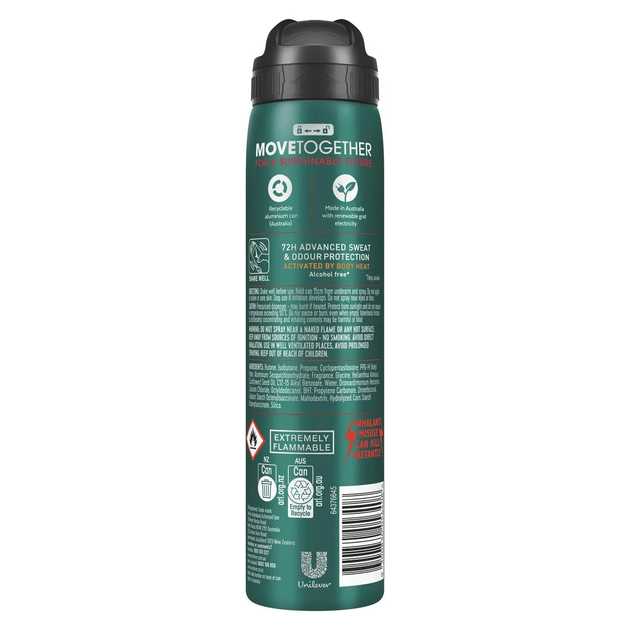 Rexona Men Advanced Antiperspirant Deodorant Aerosol Turbo Charge 72-Hour Protection 220ml