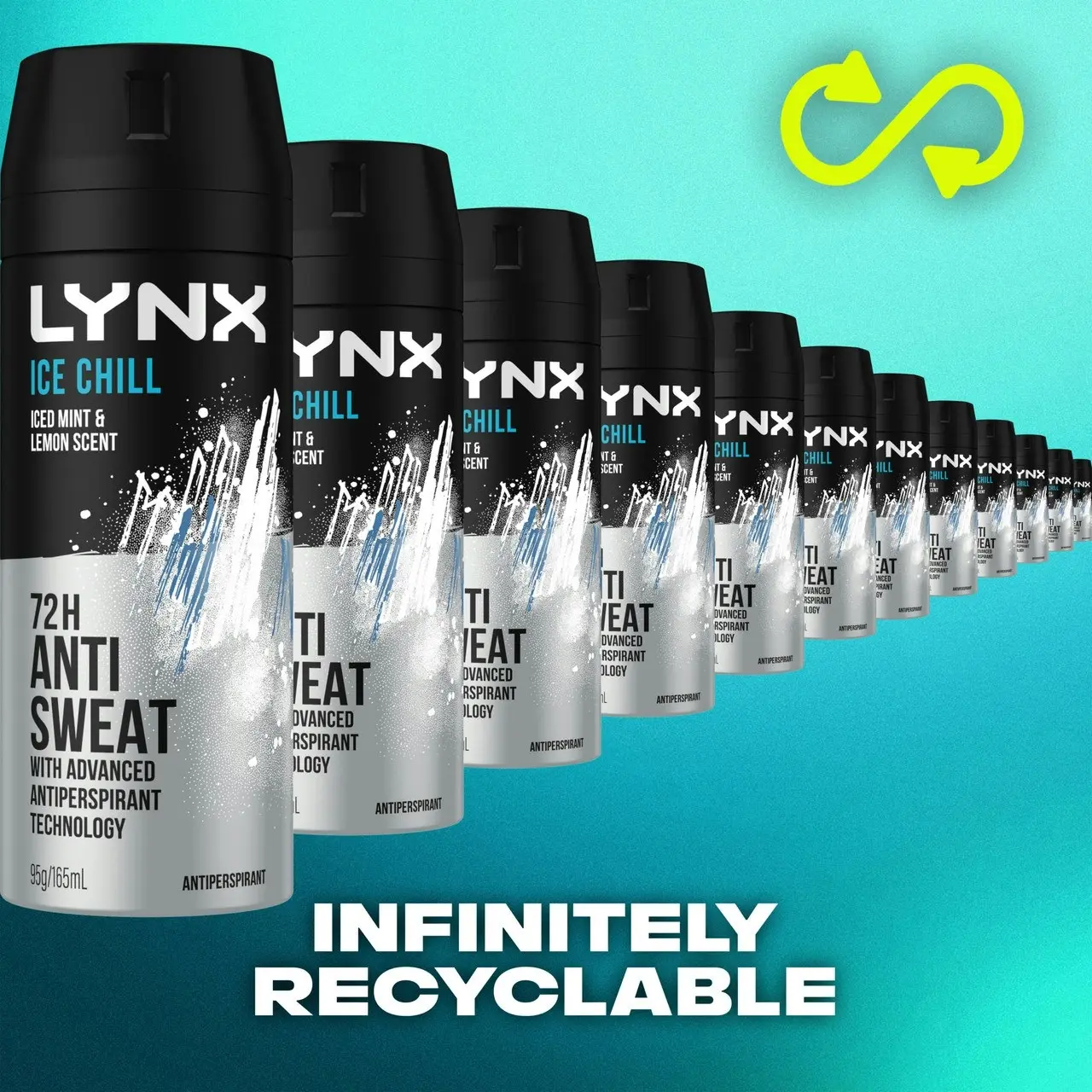 Lynx  Antiperspirant Aerosol 72-hour sweat protection Ice Chill deodorant with iced mint and lemon scent 165 mL