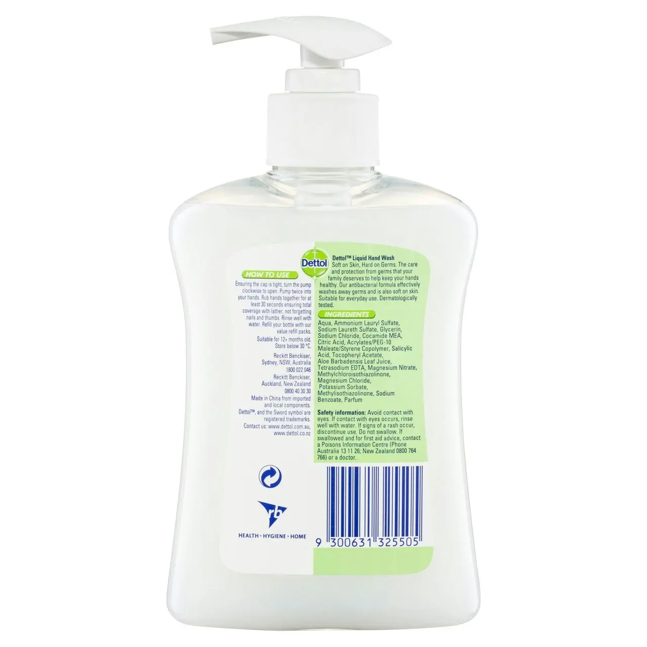 Dettol Antibacterial Liquid Hand Wash Pump Aloe Vera and Vitamin E 250mL