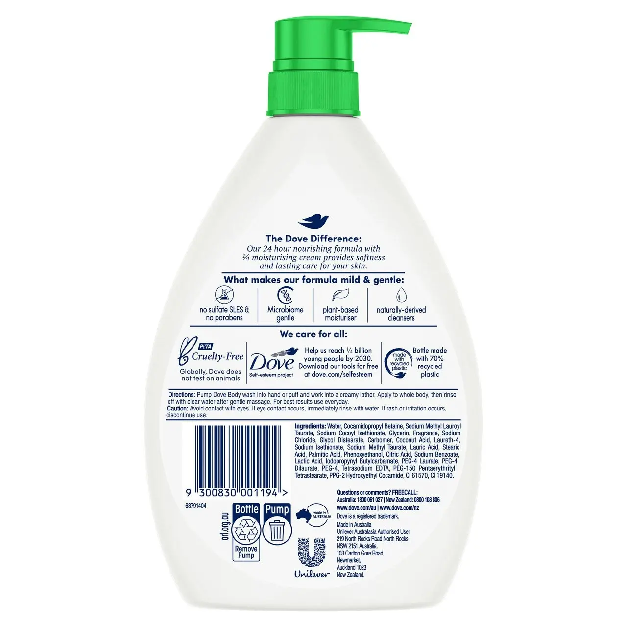 Dove Refreshing Body Wash 24hr nourishment With Cucumber & Green Tea Scent with 1/4 moisturising cream 1 L