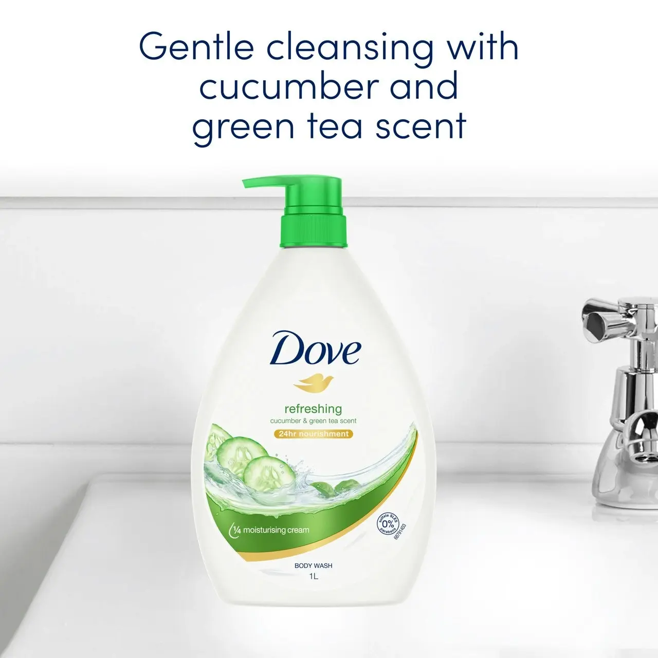 Dove Refreshing Body Wash 24hr nourishment With Cucumber & Green Tea Scent with 1/4 moisturising cream 1 L