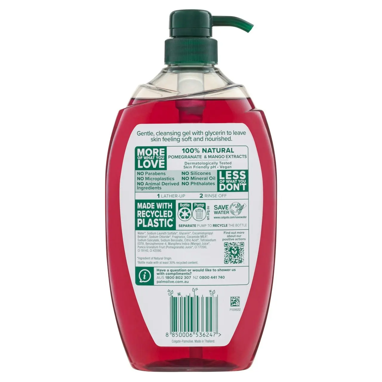 Palmolive Naturals Body Wash 1L, Pomegranate with Mango, Soap Free Shower Gel, No Parabens or Phthalates