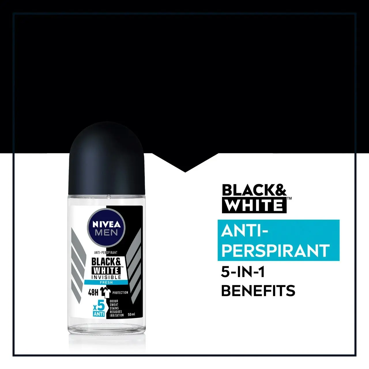 Nivea MEN Black & White Invisible Fresh Anti-Perspirant Roll-On Deodorant 50ml