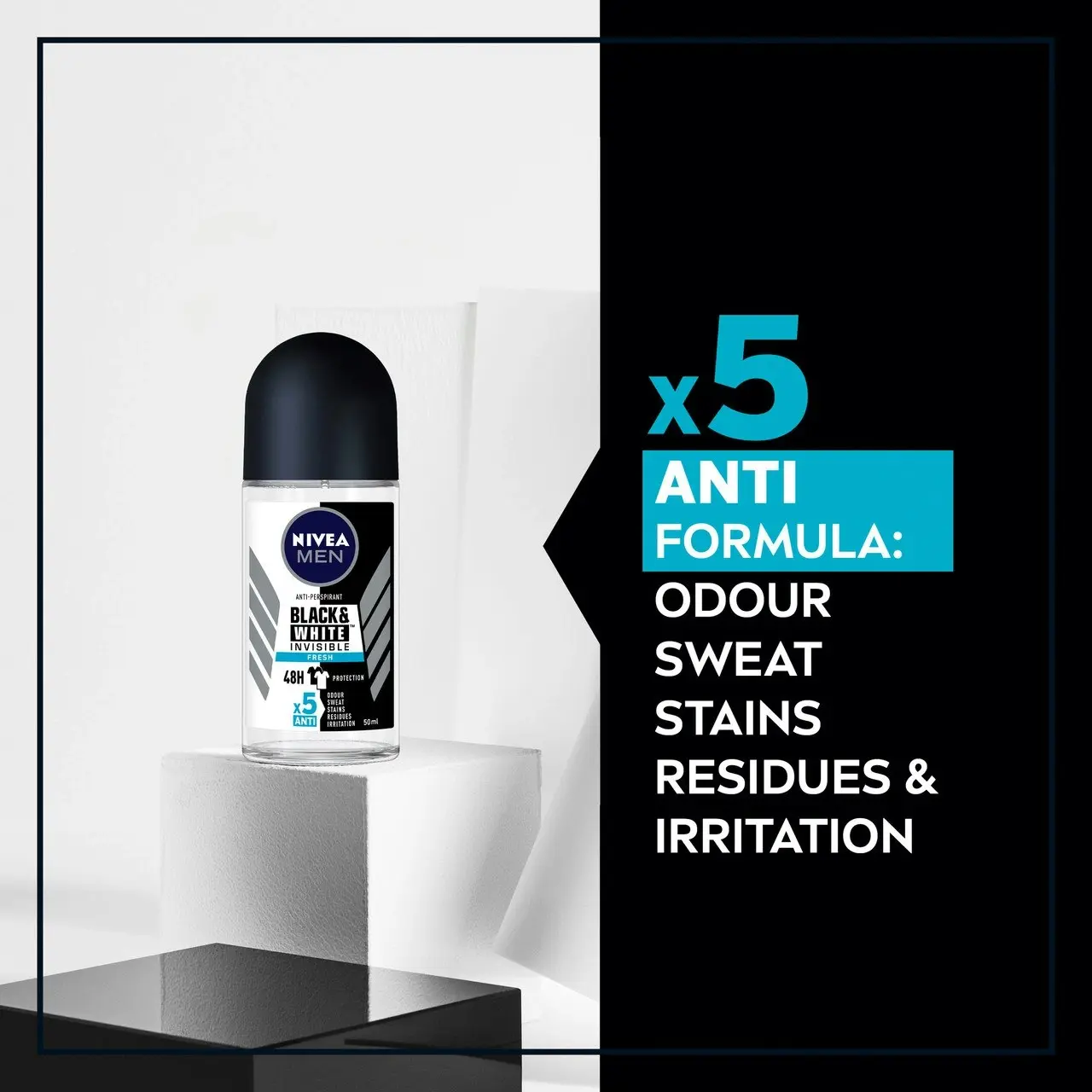 Nivea MEN Black & White Invisible Fresh Anti-Perspirant Roll-On Deodorant 50ml