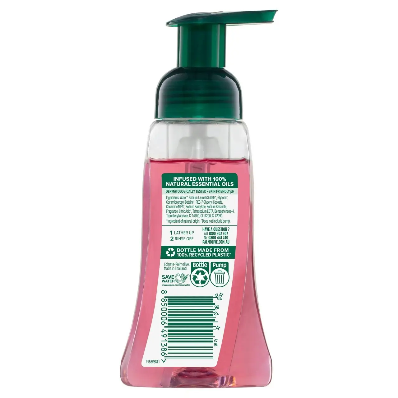 Palmolive Foaming Hand Wash Soap, 250mL, Raspberry Pump, No Parabens Phthalates or Alcohol