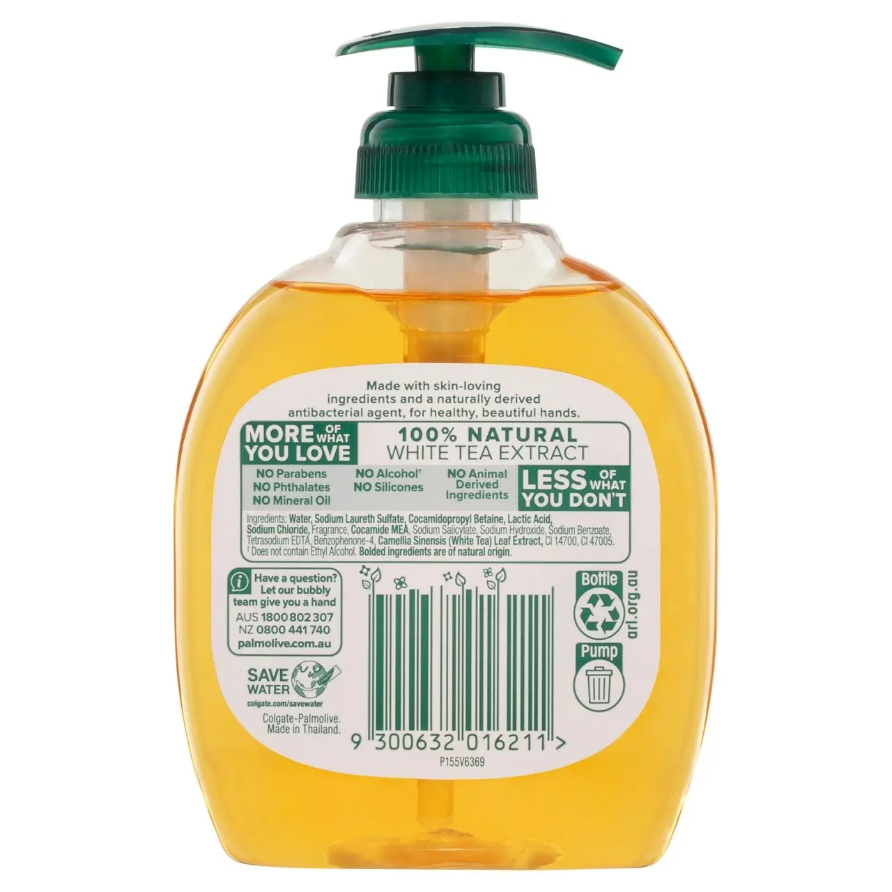 Palmolive Antibacterial Liquid Hand Wash Soap 250mL, White Tea Pump, No Parabens Phthalates or Alcohol