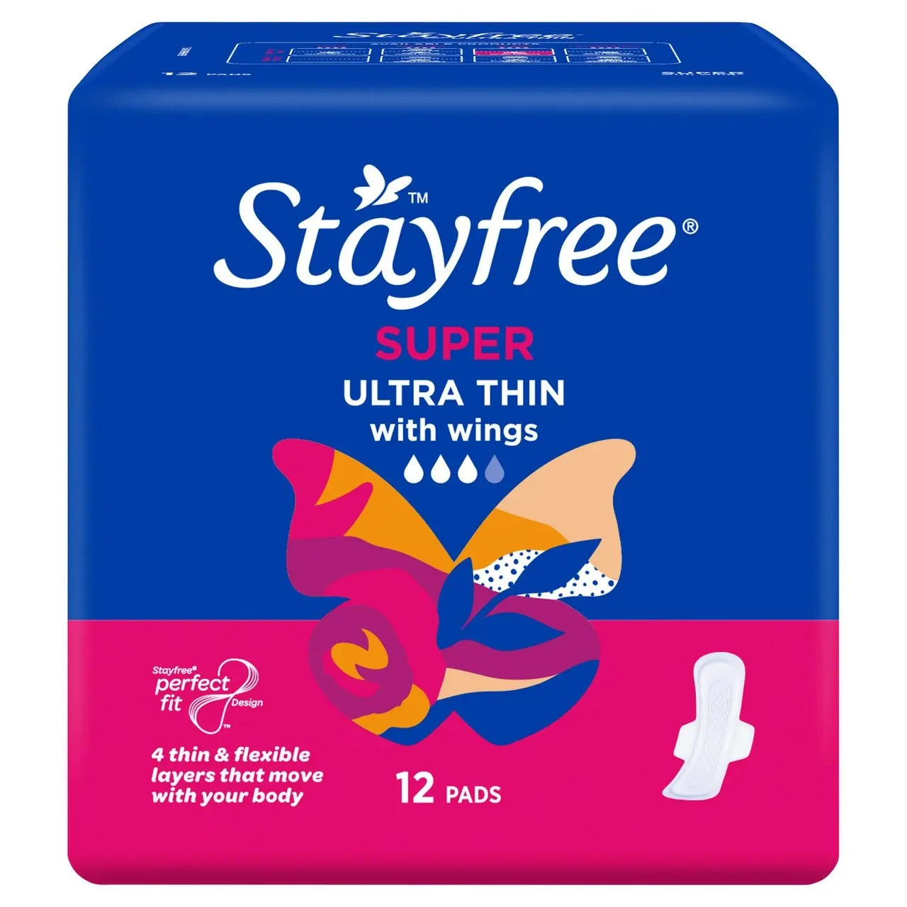 Stayfree Ultra Thin Super Pads With Wings 12 Pack