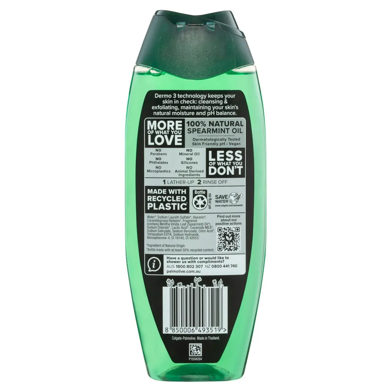 Palmolive Men Deep Clean Body Wash, 500mL, With Spearmint Oil, No Parabens or Phthalates