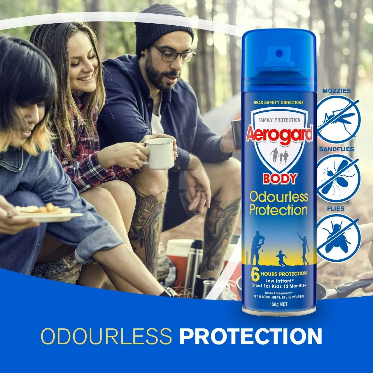 Aerogard Odourless Protection Insect Repellent Aerosol Spray 150g