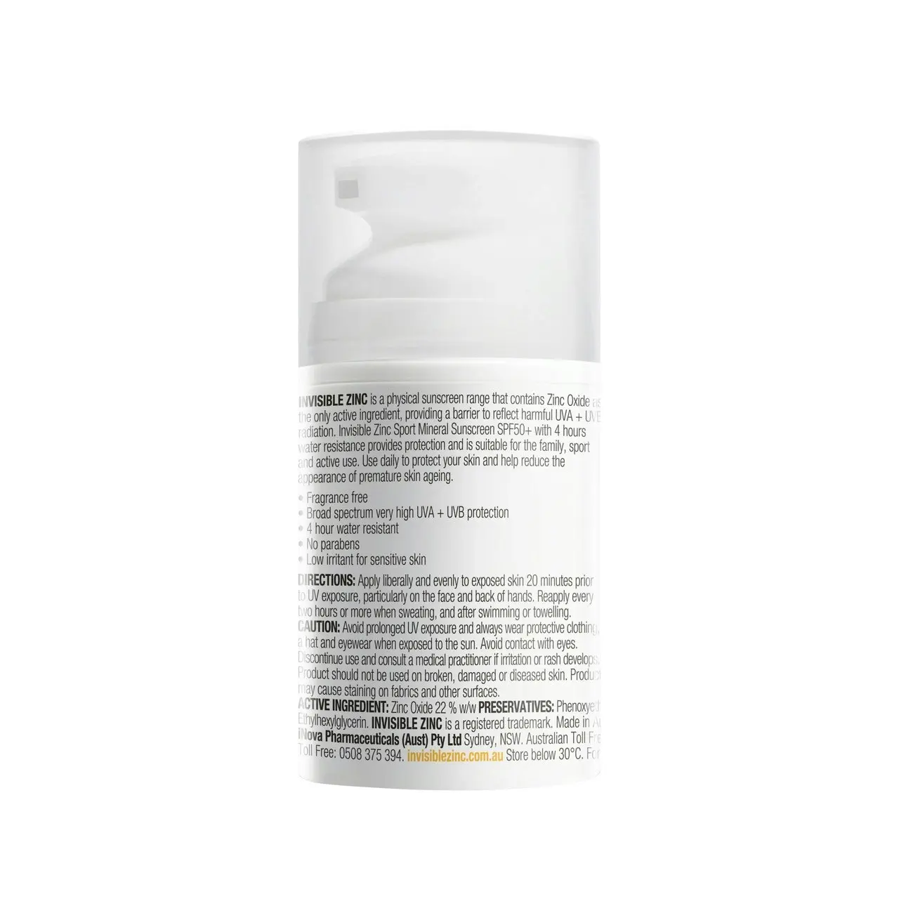 Invisible Zinc Sport Mineral Sunscreen SPF 50+ 50mL