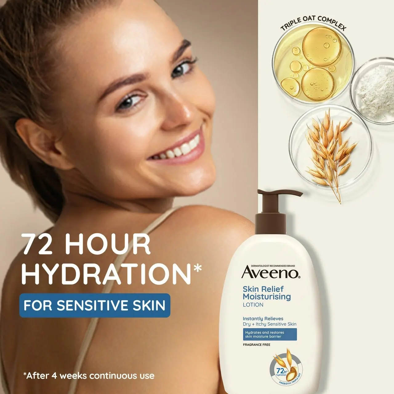 Aveeno Skin Relief Fragrance Free Body Lotion Shea Butter 72-Hour Intense Hydration Protect Extra Dry Itchy Sensitive Skin 1L