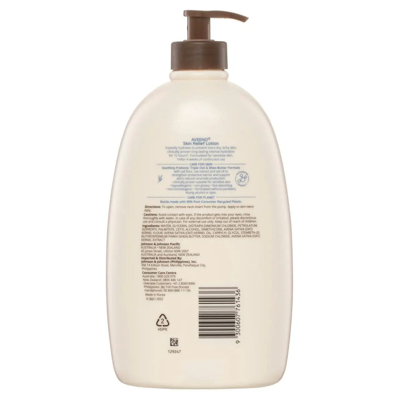 Aveeno Skin Relief Fragrance Free Body Lotion Shea Butter 72-Hour Intense Hydration Protect Extra Dry Itchy Sensitive Skin 1L