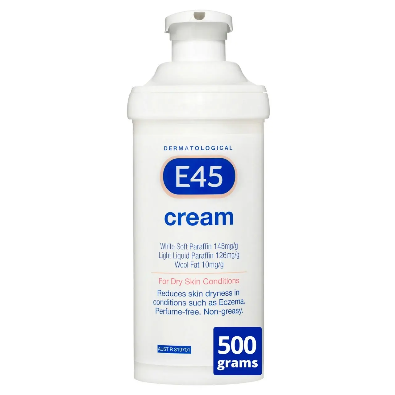 E45 Moisturising Cream for Dry Skin and Eczema 500g (Pump format)