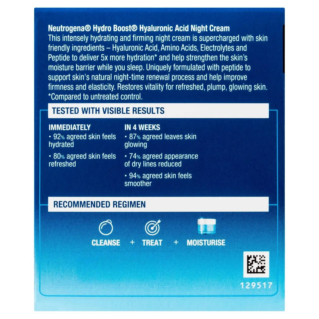 Neutrogena Hydro Boost Hyaluronic Acid Night Cream Hydrating Face Moisturiser 50g