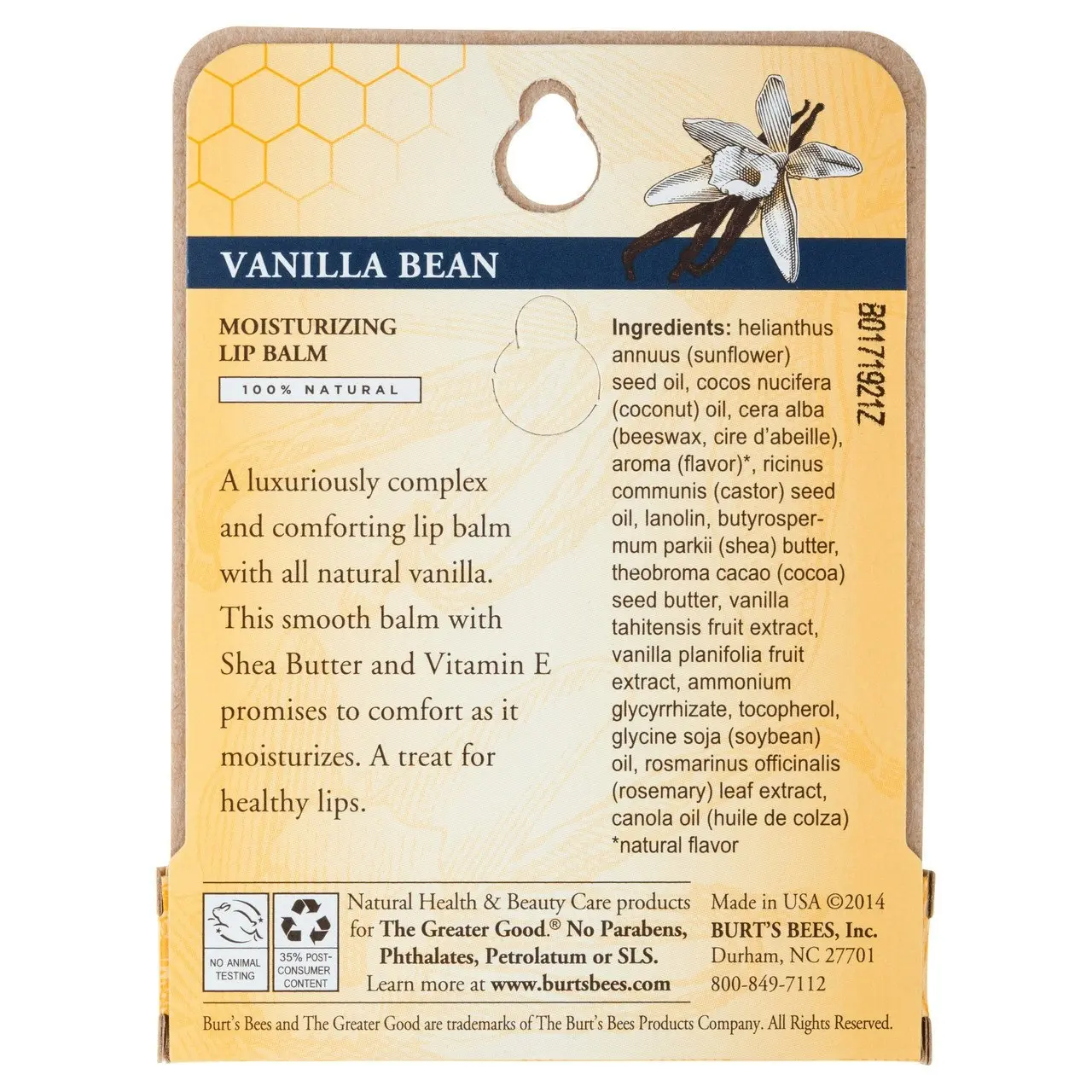 Burts Bees 100% Natural Vanilla Bean Lip Balm 4.25g