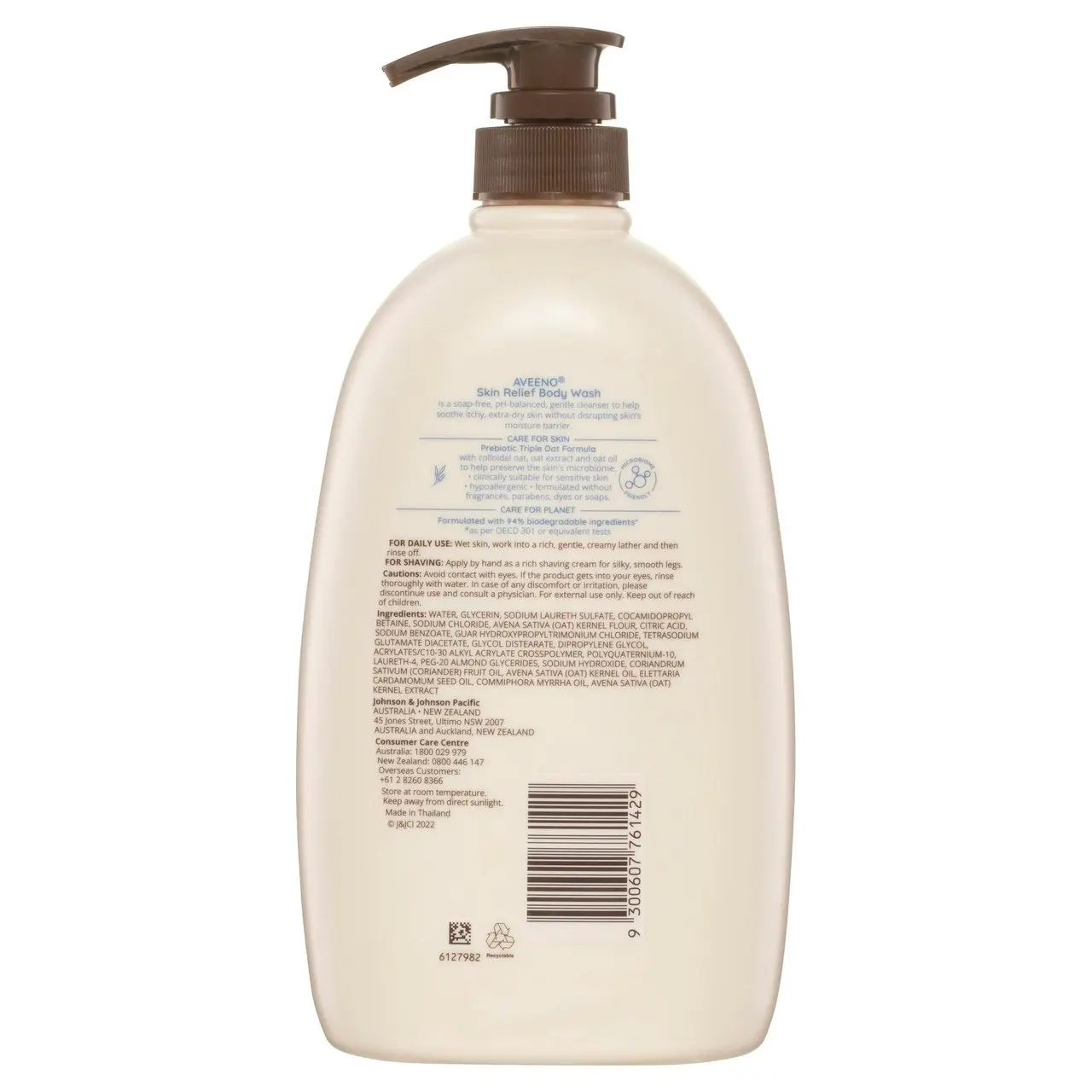 Aveeno Skin Relief Gentle Fragrance Free Body Wash Relieve Extra Dry Itchy Sensitive Skin PH-Balanced Cleanser 1L