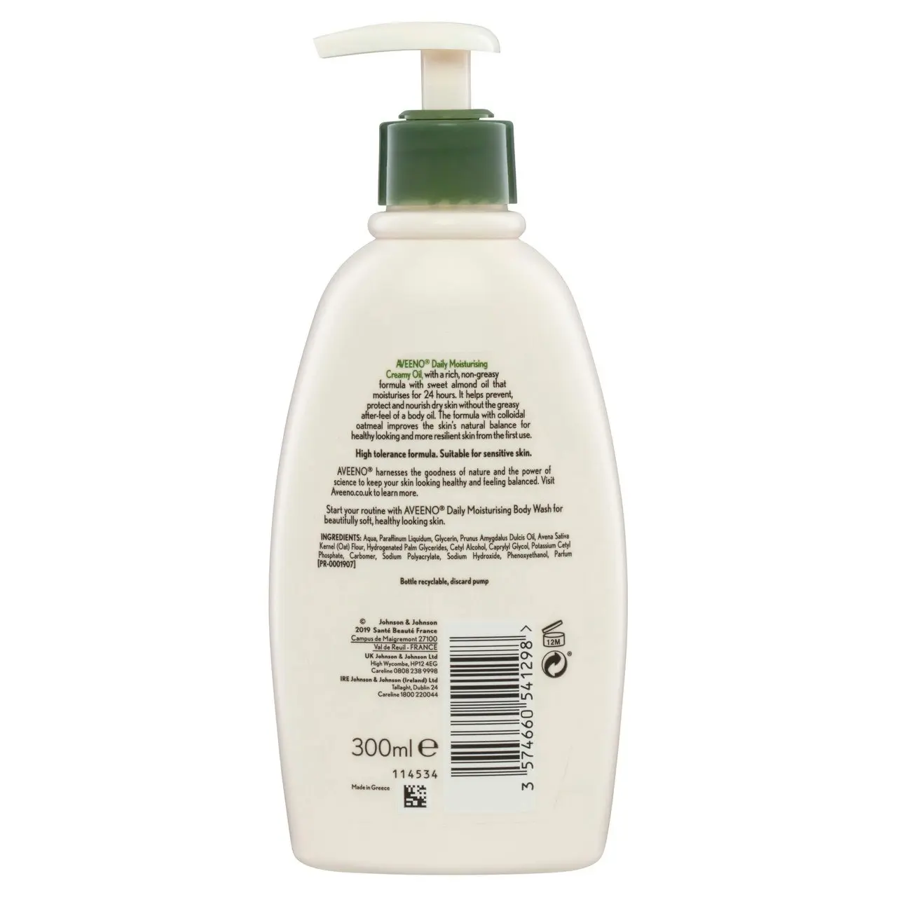 Aveeno Daily Moisturising Creamy Oil Almond Scented Body Lotion Non-Greasy 24-Hour Hydration Normal Dry Sensitive Skin 300mL