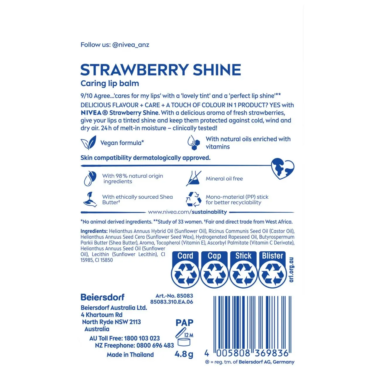 Nivea Strawberry Shine Lip Balm 4.8g