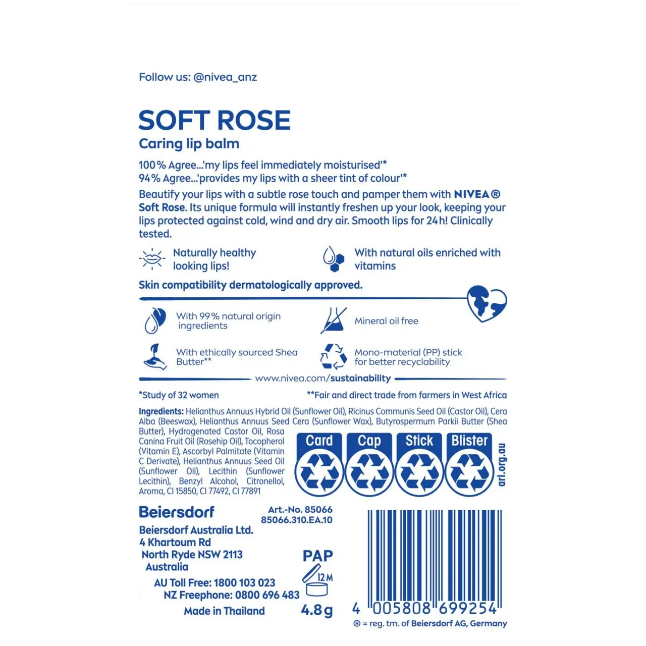 Nivea Soft Rose Lip Balm 4.8g