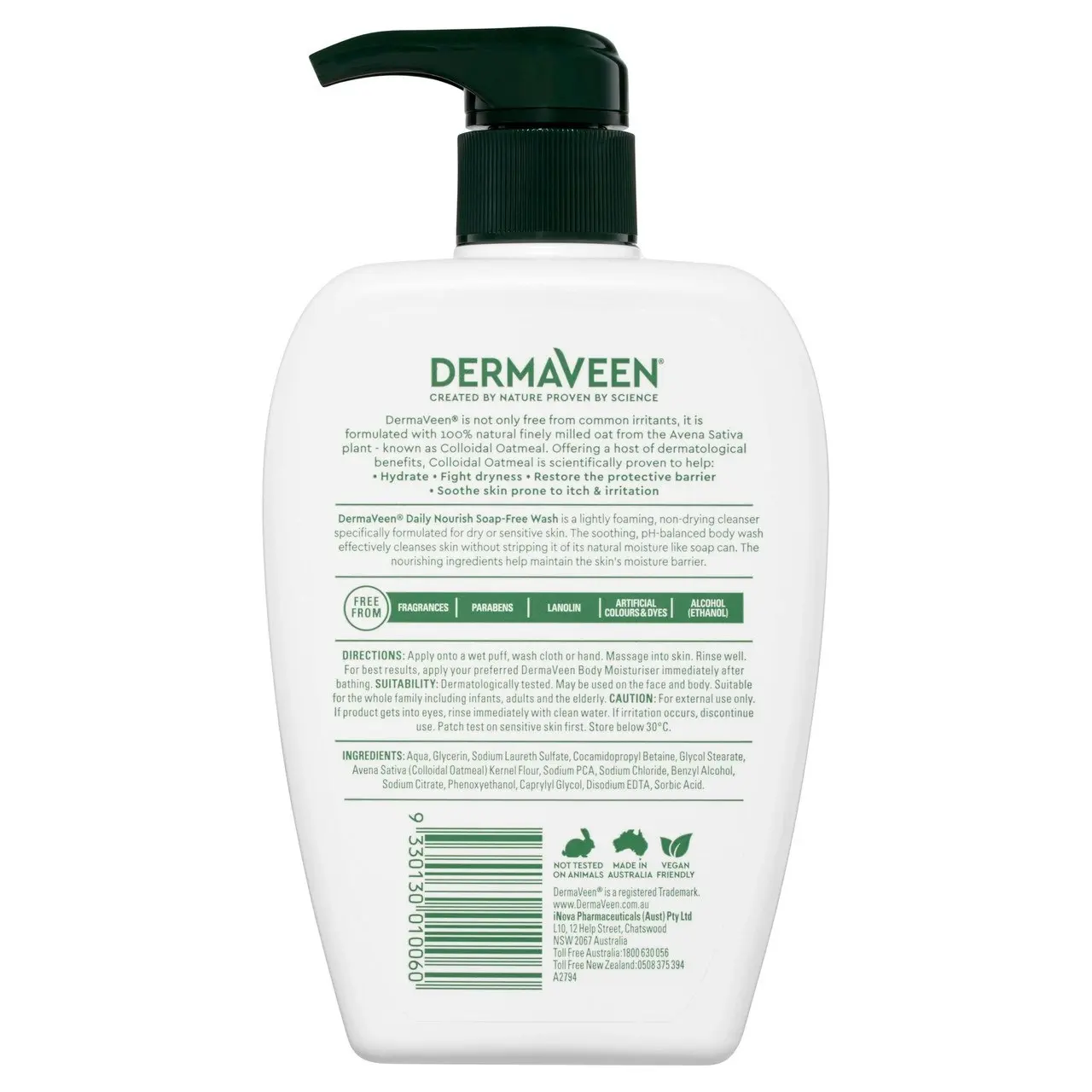 DermaVeen Daily Nourish Soap-Free Wash for Dry & Sensitive Skin 500mL