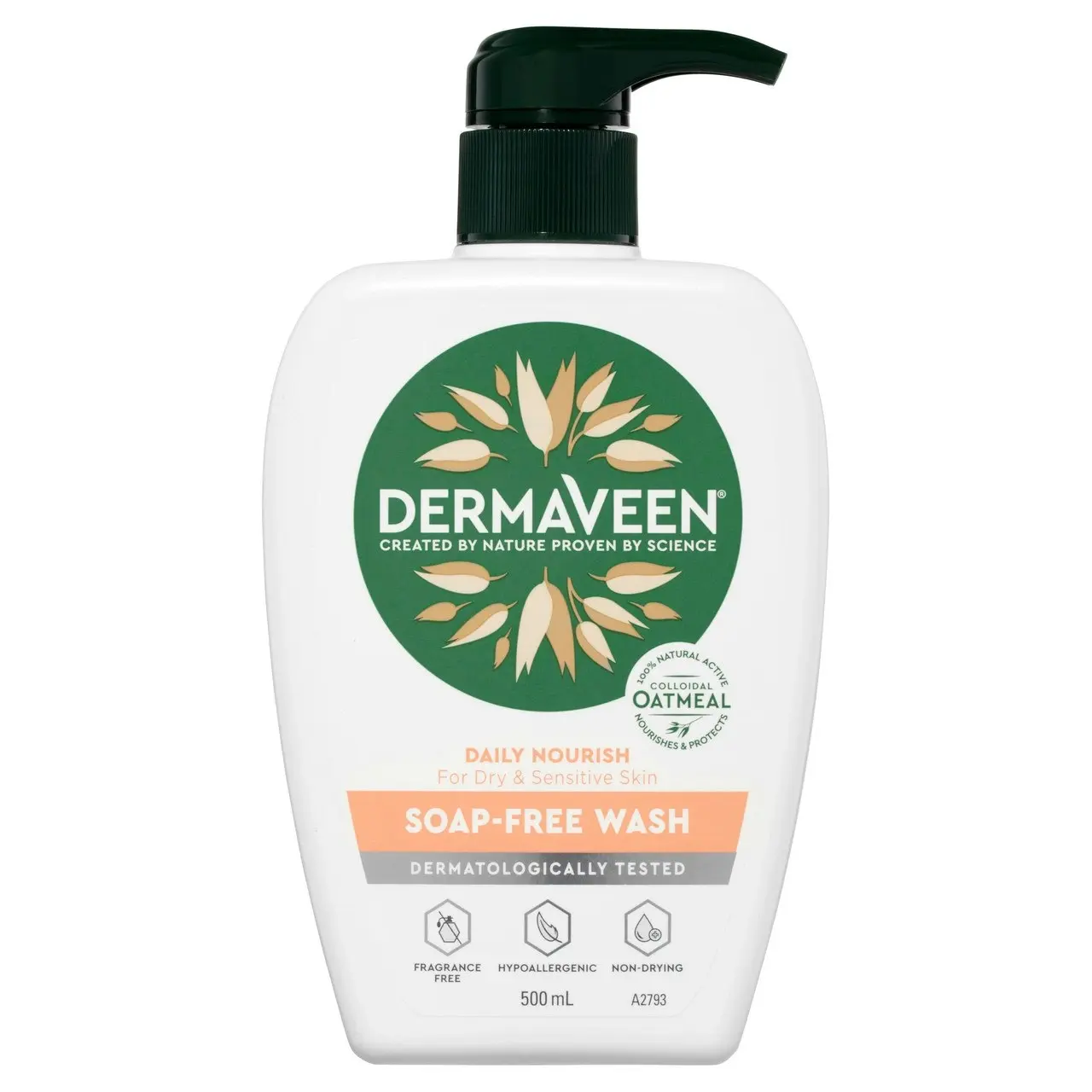 DermaVeen Daily Nourish Soap-Free Wash for Dry & Sensitive Skin 500mL