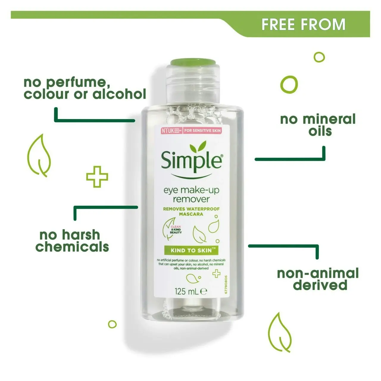 Simple  Eye Make-Up Remover  with Pro Vitamin B5 and Vitamin E removes waterproof mascara 125ml