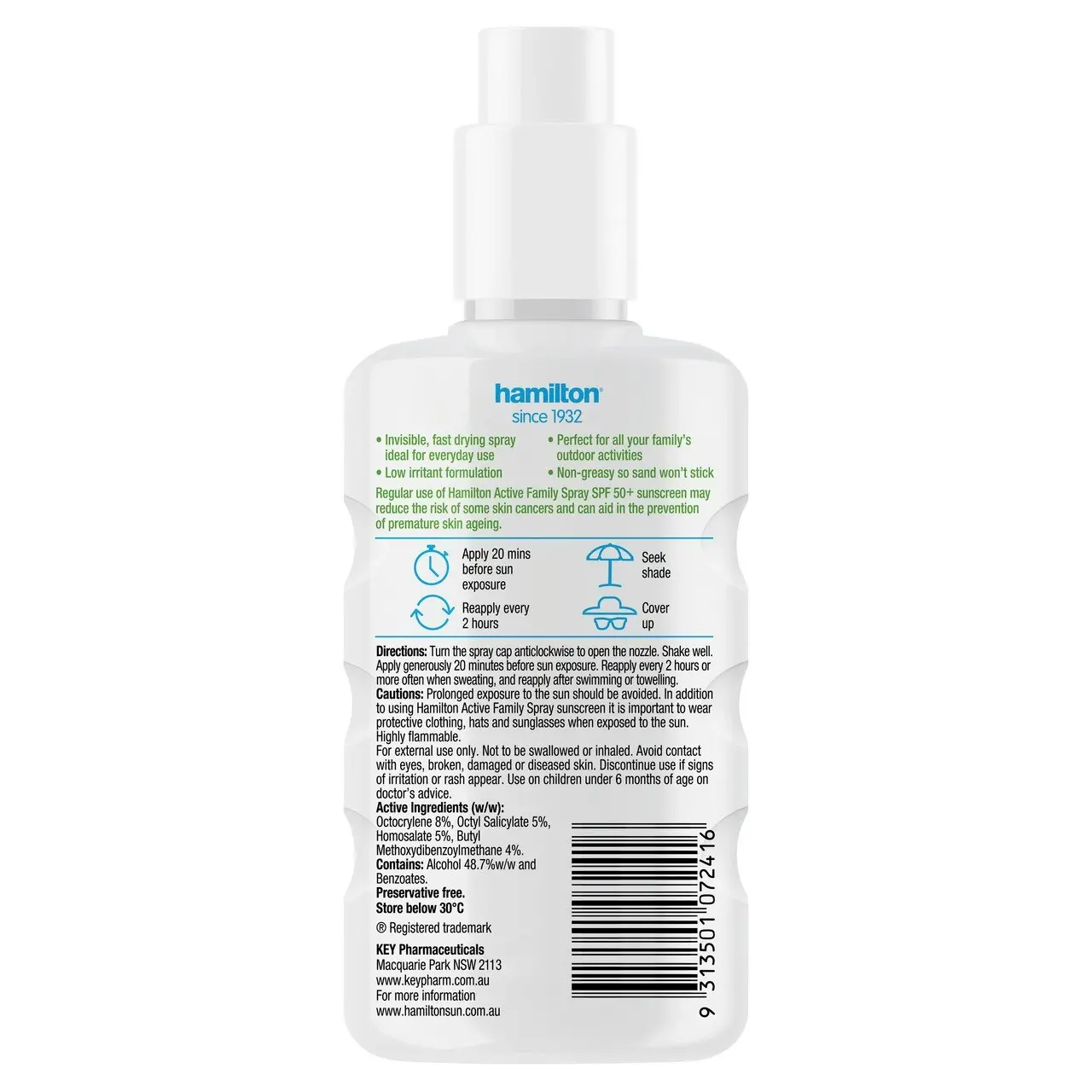 Hamilton Active Family Spray SPF 50+ 200mL