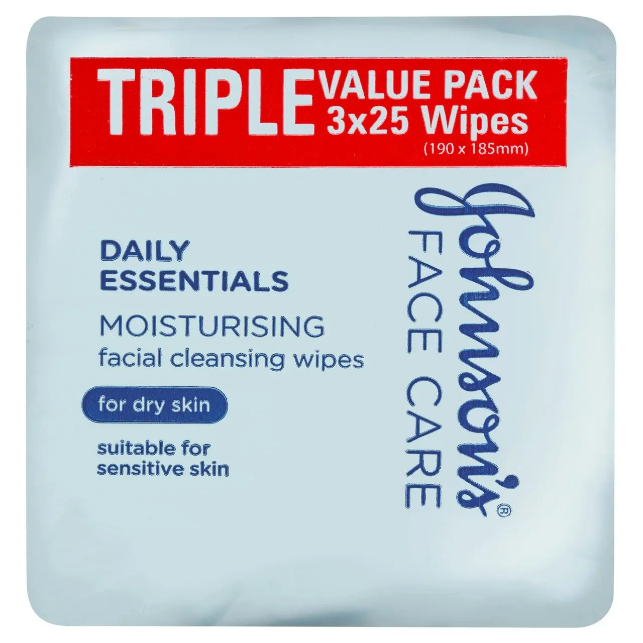 Johnson's Daily Essentials Facial Cleansing Wipes Dry Skin 3 x 25 Pack