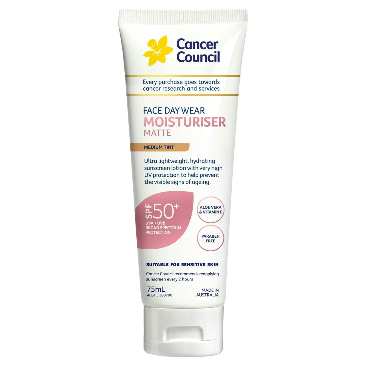 Cancer Council Face Day Wear Moisturiser in Medium Tint SPF50+ 75ml