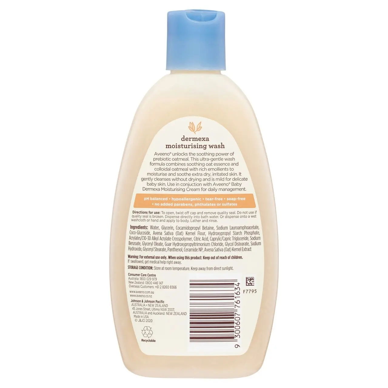 Aveeno Baby Dermexa Fragrance Free Eczema Prone Sensitive Moisturising Body Wash 236ml