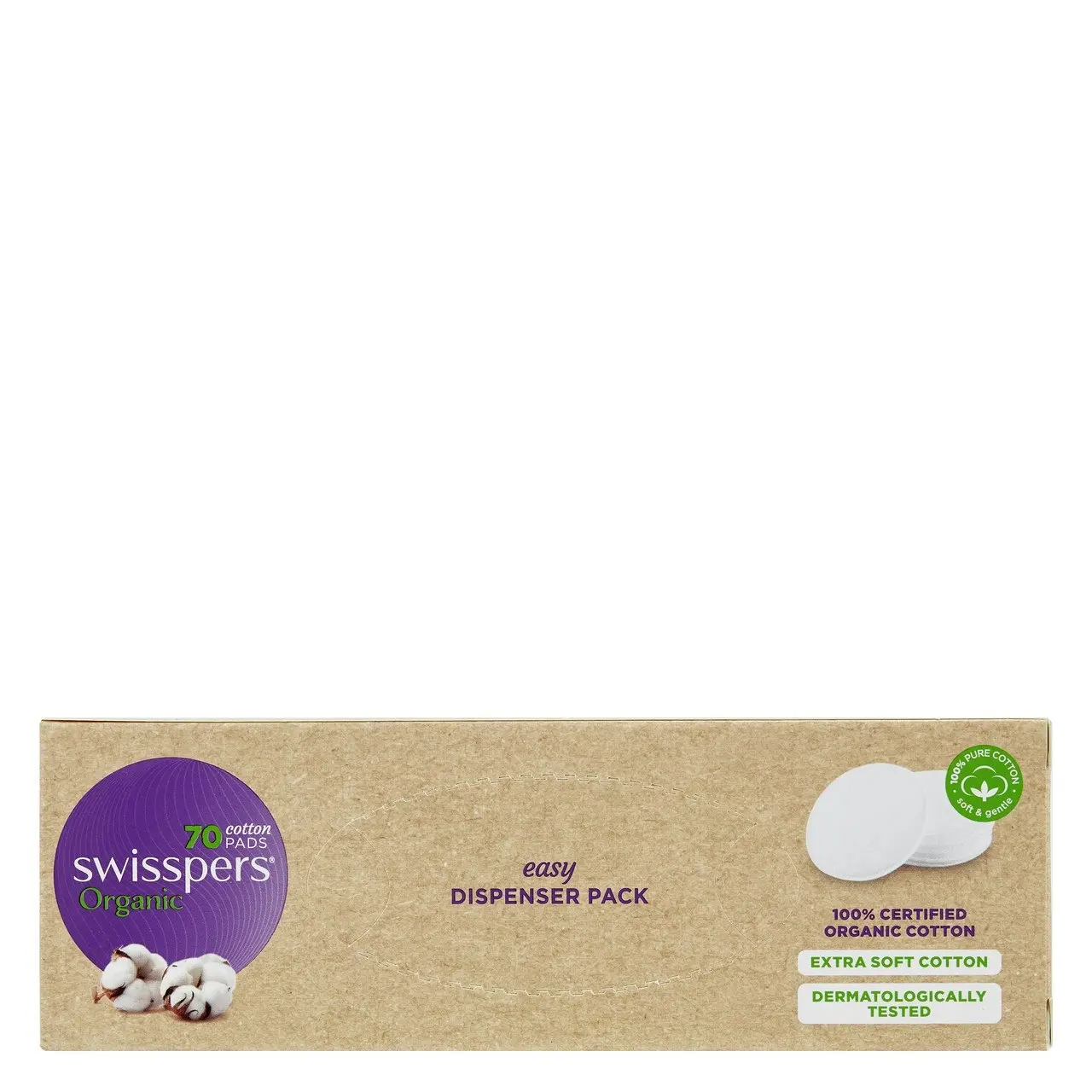 Swisspers Organic Cotton Pads 70 Pack - Eco Dispenser