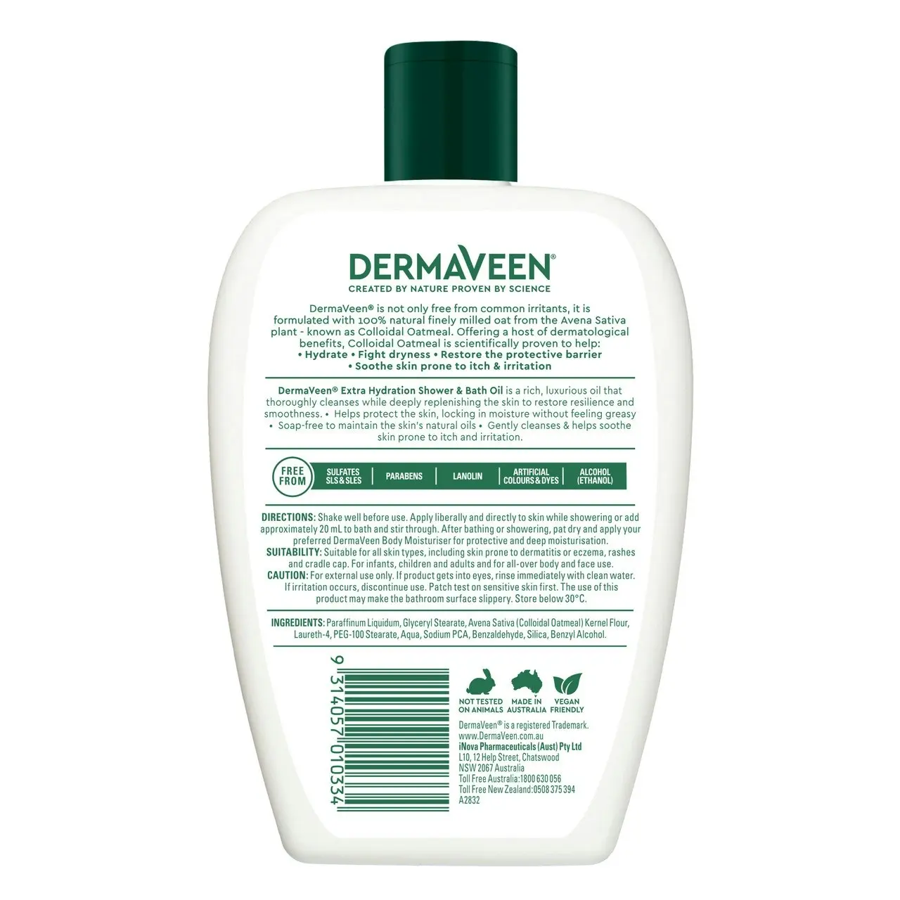 DermaVeen Extra Hydration Shower & Bath Oil 500mL