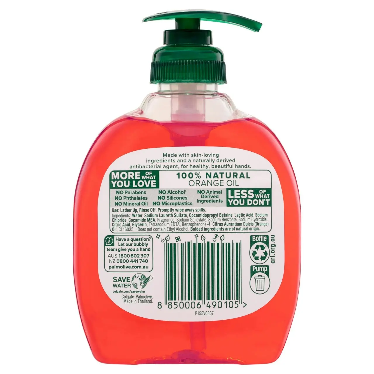 Palmolive Antibacterial Liquid Hand Wash Soap, 250mL, Orange 2 Hour Defence Pump, No Parabens Phthalates or Alcohol