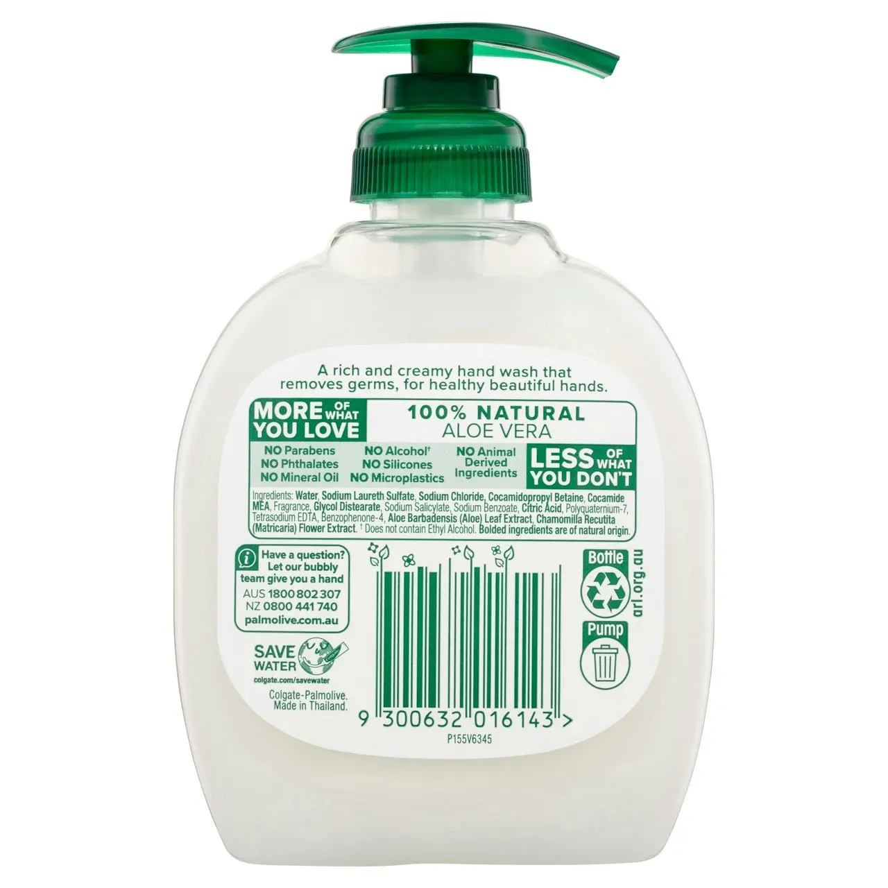 Palmolive Naturals Liquid Hand Wash Soap, 250mL, Aloe Vera & Chamomile Pump, No Parabens Phthalates or Alcohol