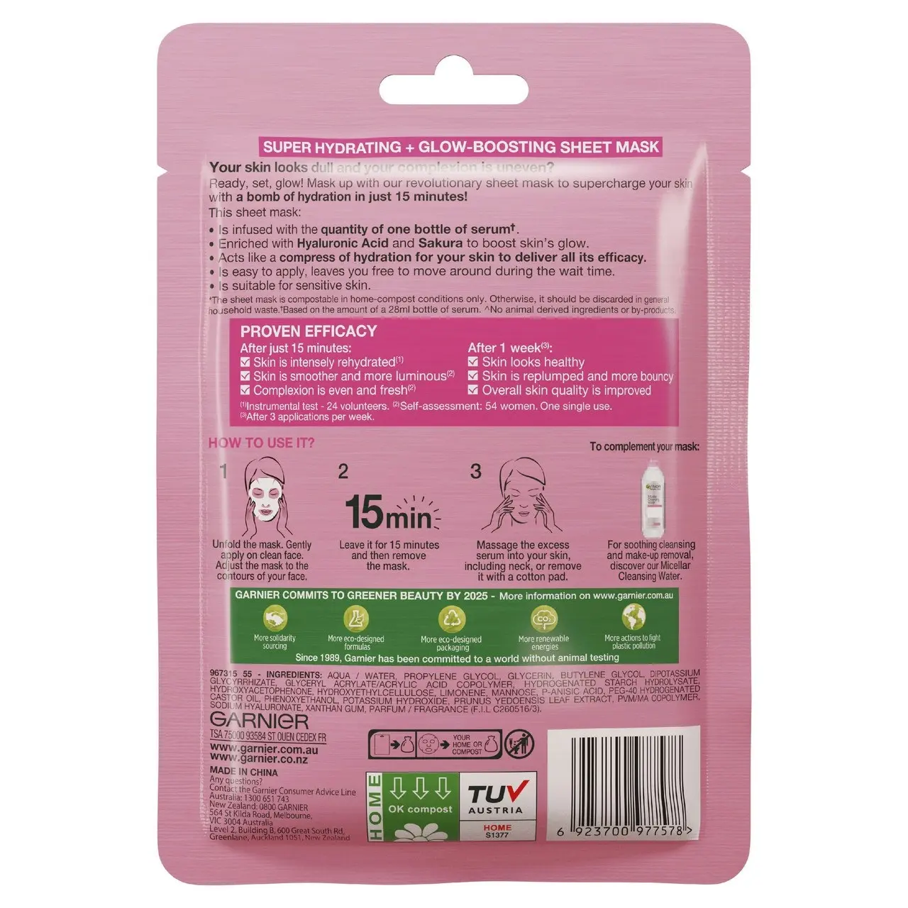 Garnier Hydra Bomb Hyaluronic Acid + Sakura Sheet Mask 28g