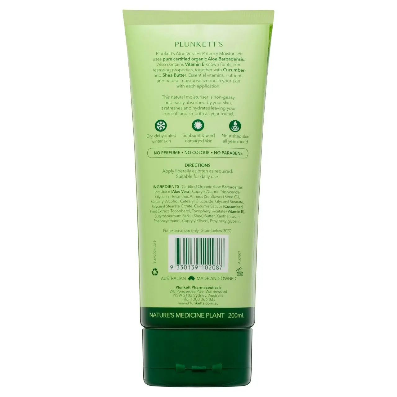 Plunkett's Hi-Potency Aloe Vera Soothing & Hydrating Moisturiser 200mL